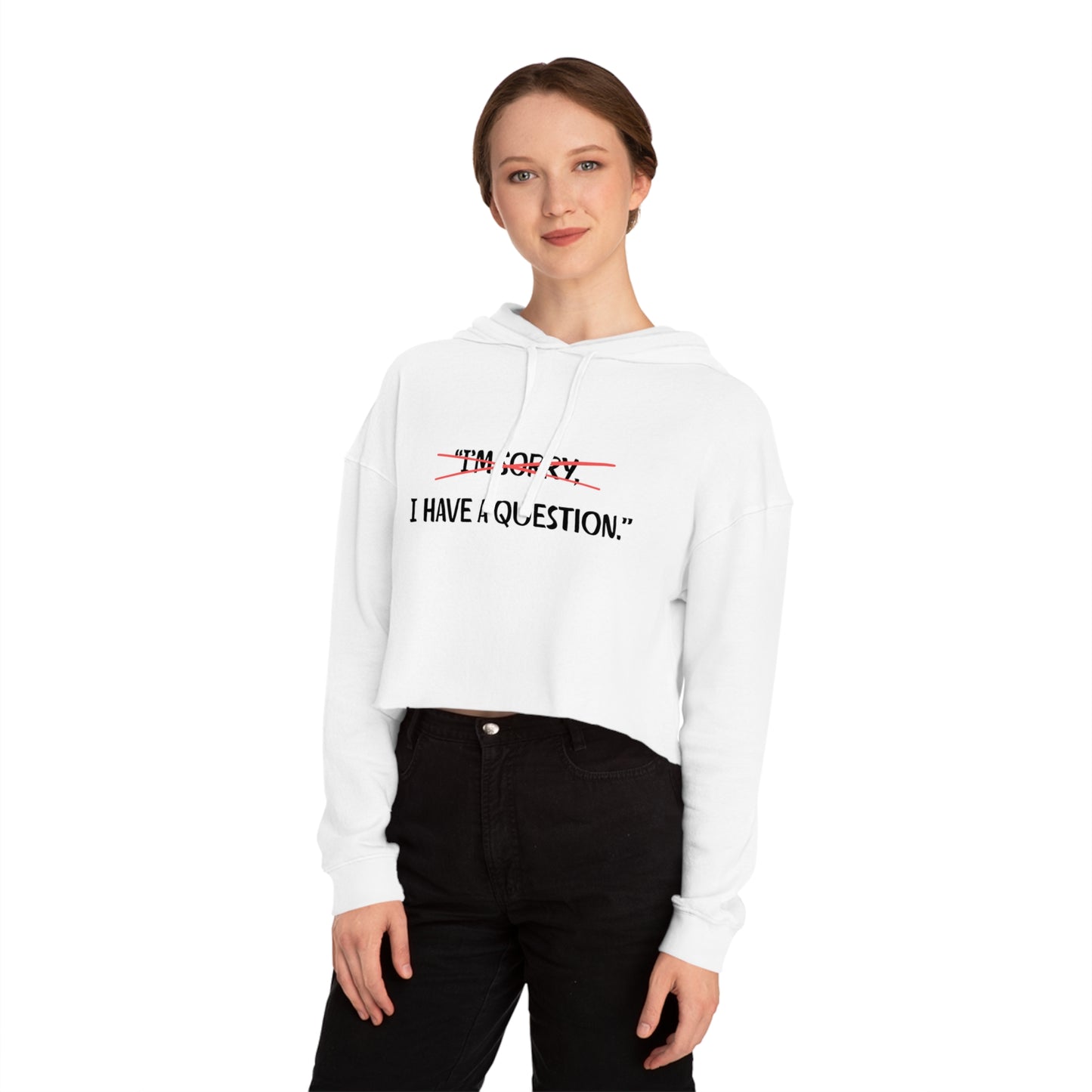 Women’s Cropped Hooded Sweatshirt | Question (Front print)