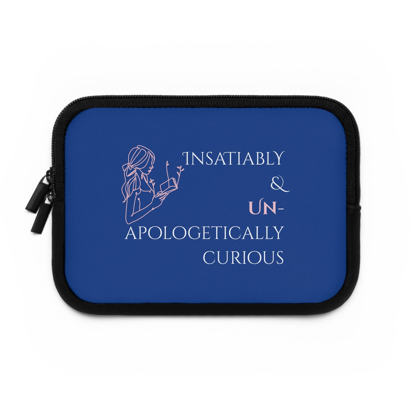 Laptop Sleeve (Blue) | Insatiably Curious | Stylish Tech Case, Gift for Students, Writers, Creatives, Gender-Neutral Design, Unique Laptop Pouch