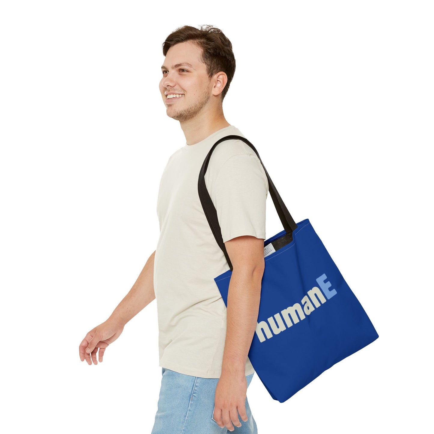 Tote Bag (Blue) | humanE | Design for Book Lovers, Students, Teachers, Gifts, Everyday Use