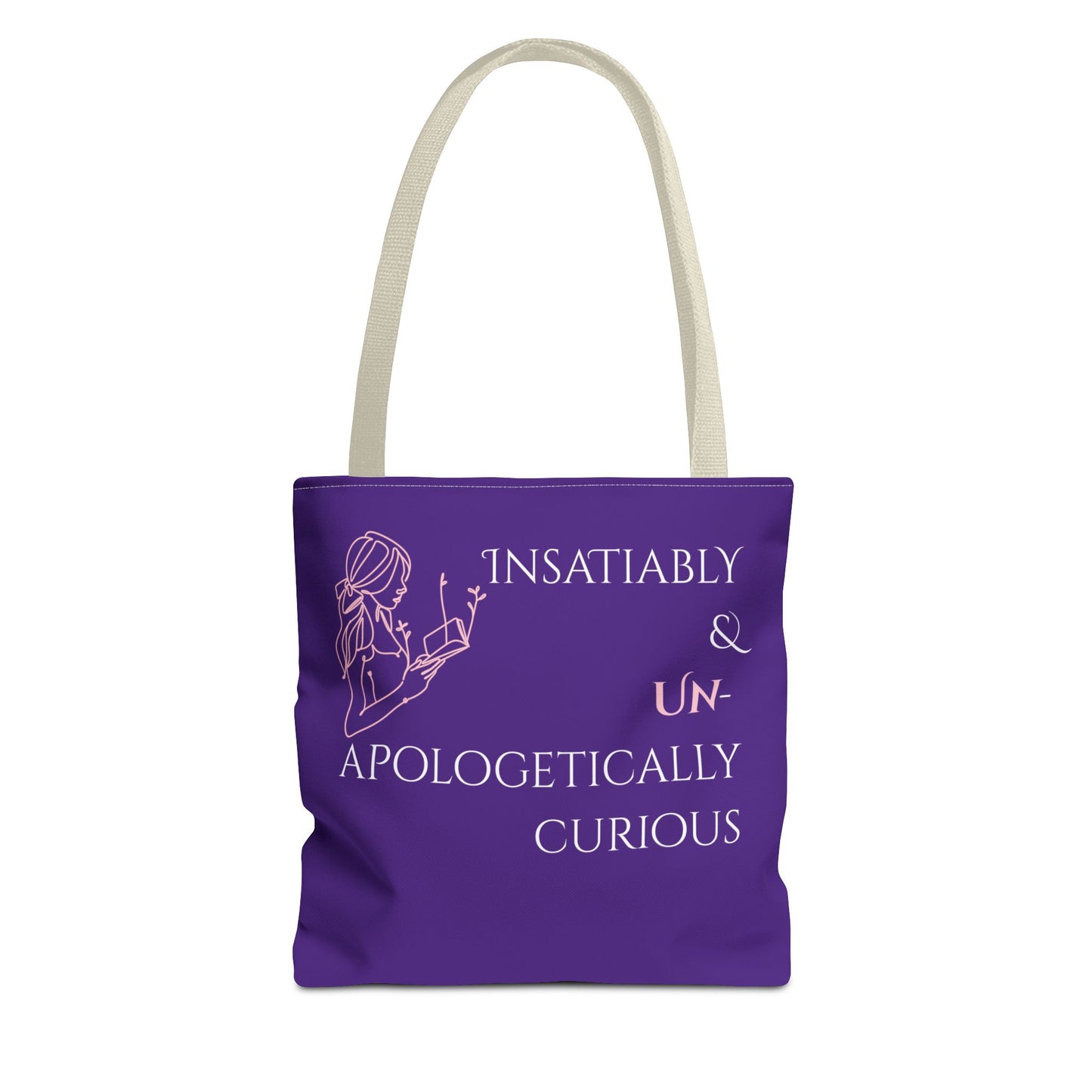 Tote Bag (Purple) | Insatiably Curious | Design for Book Lovers, Students, Teachers, Gifts, Everyday Use