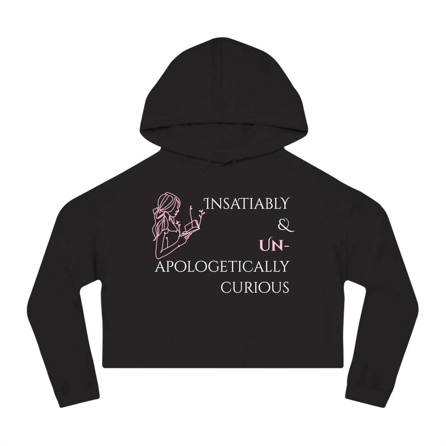 Women’s Cropped Hooded Sweatshirt | Insatiably Curious (Front print)