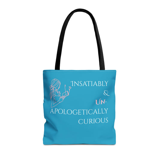Tote Bag (Teal) | Insatiably Curious | Design for Book Lovers, Students, Teachers, Gifts, Everyday Use