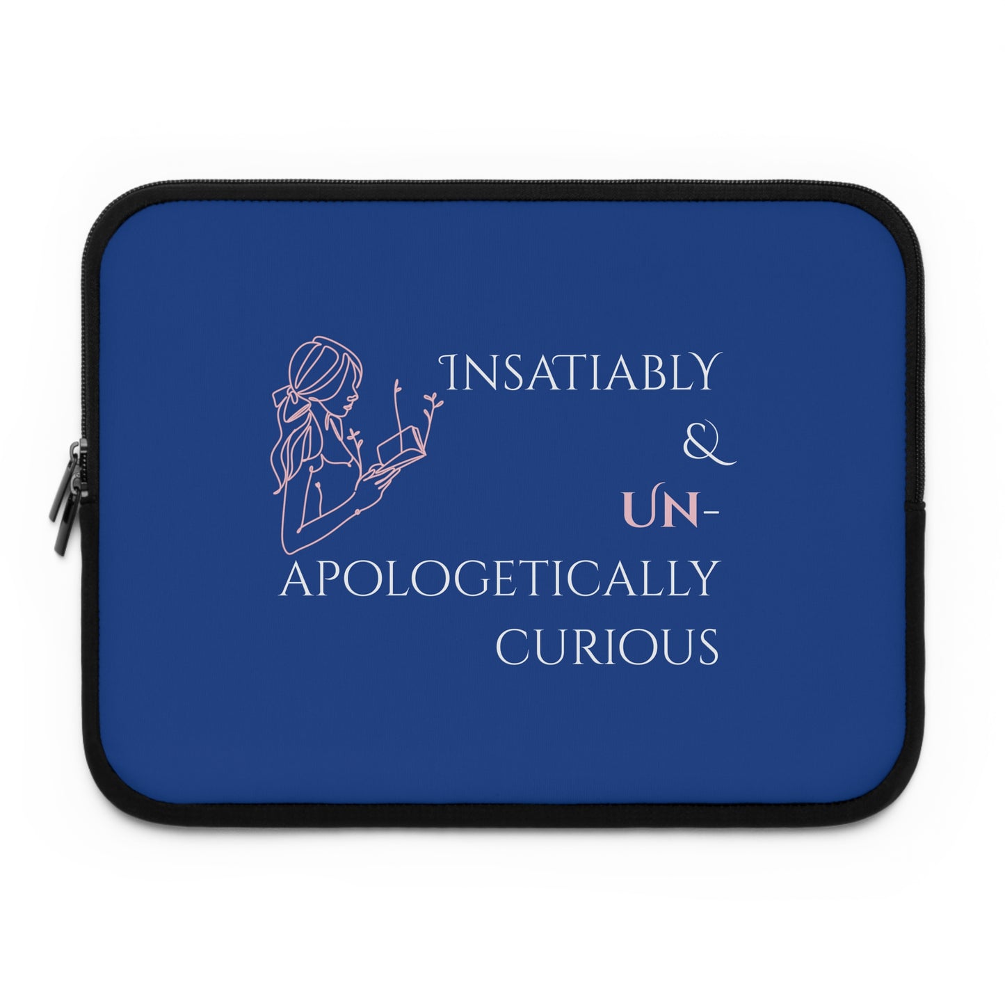 Laptop Sleeve (Blue) | Insatiably Curious | Stylish Tech Case, Gift for Students, Writers, Creatives, Gender-Neutral Design, Unique Laptop Pouch