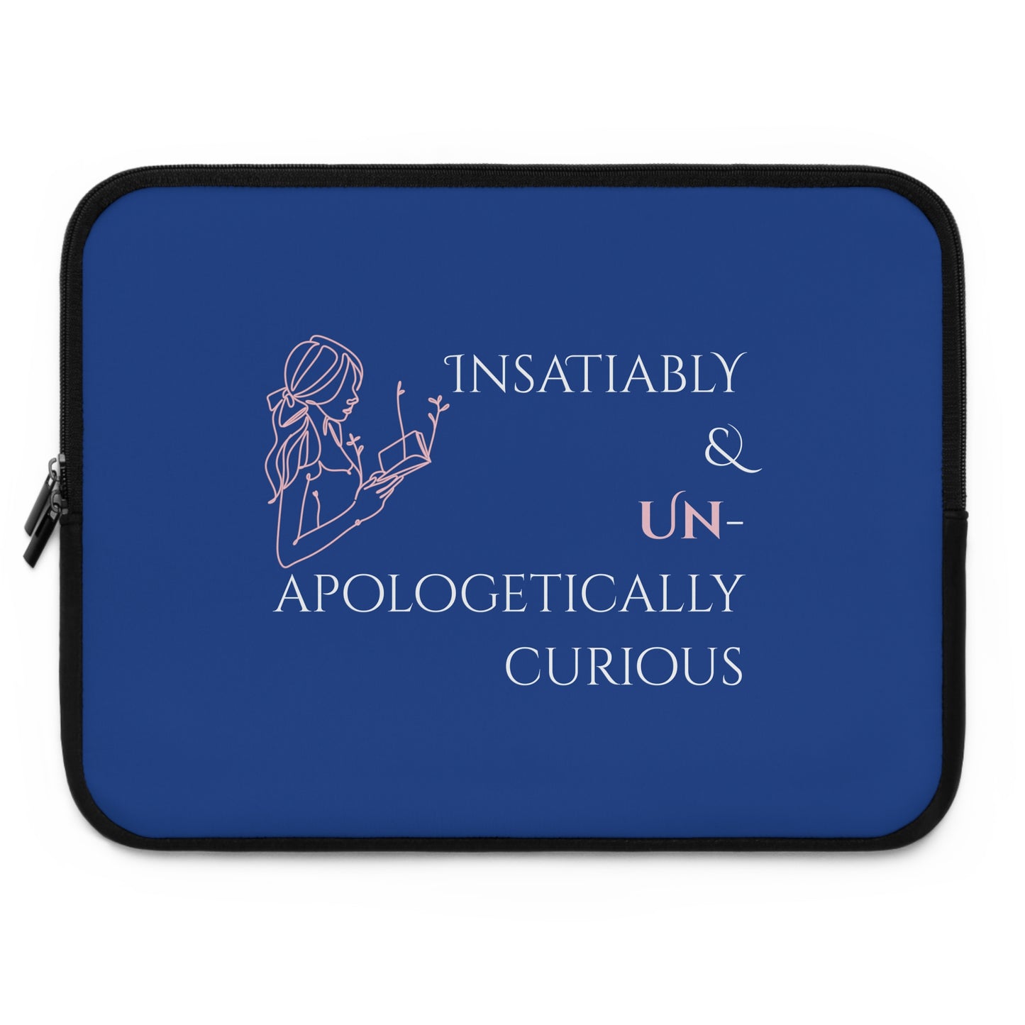 Laptop Sleeve (Blue) | Insatiably Curious | Stylish Tech Case, Gift for Students, Writers, Creatives, Gender-Neutral Design, Unique Laptop Pouch