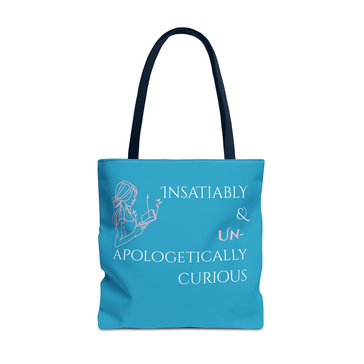 Tote Bag (Teal) | Insatiably Curious | Design for Book Lovers, Students, Teachers, Gifts, Everyday Use