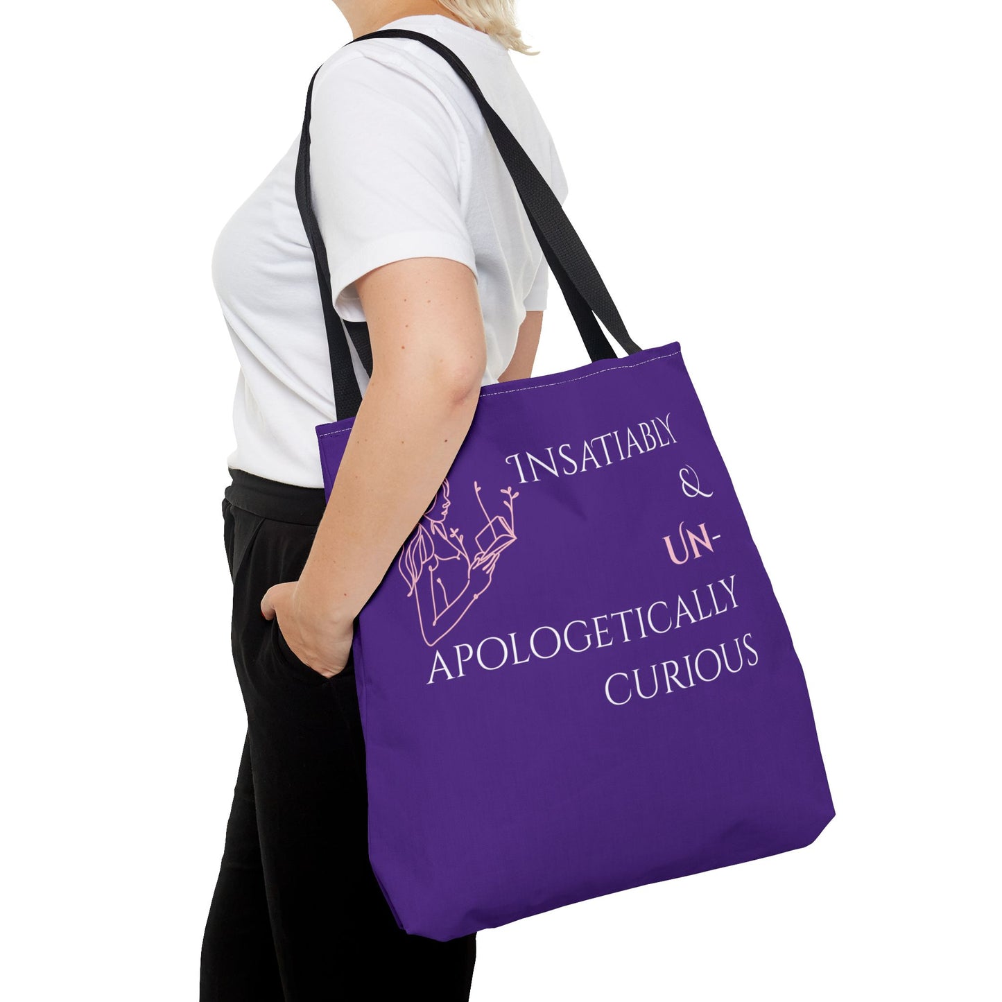 Tote Bag (Purple) | Insatiably Curious | Design for Book Lovers, Students, Teachers, Gifts, Everyday Use