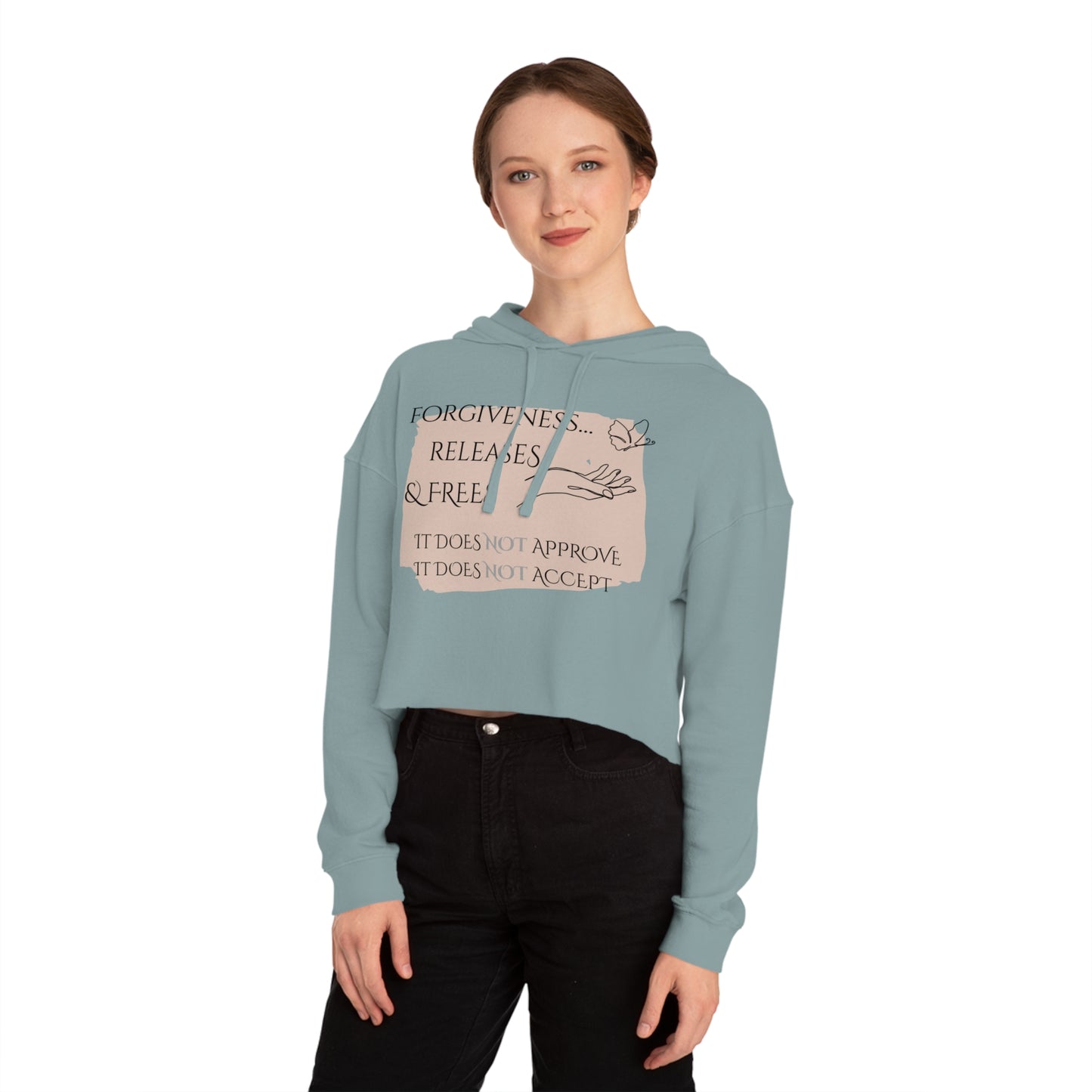Women’s Cropped Hooded Sweatshirt | Forgiveness (Front print)
