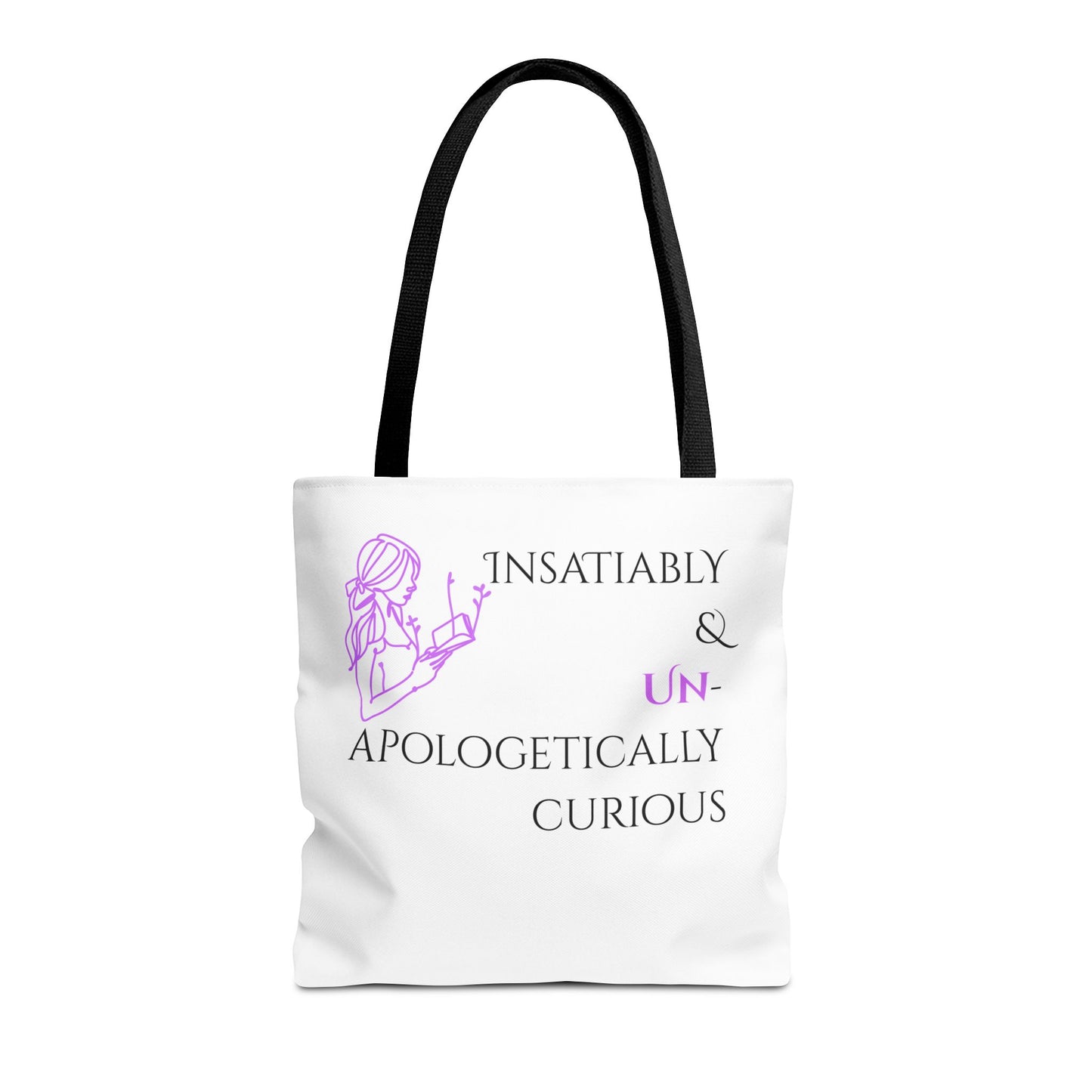 Tote Bag (White) | Insatiably Curious | Design for Book Lovers, Students, Teachers, Gifts, Everyday Use