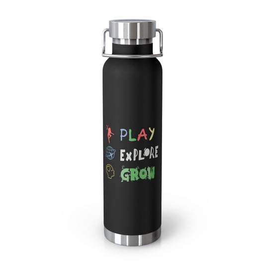 Water Bottle, Insulated Drink Container (white, black) | Play Explore Grow