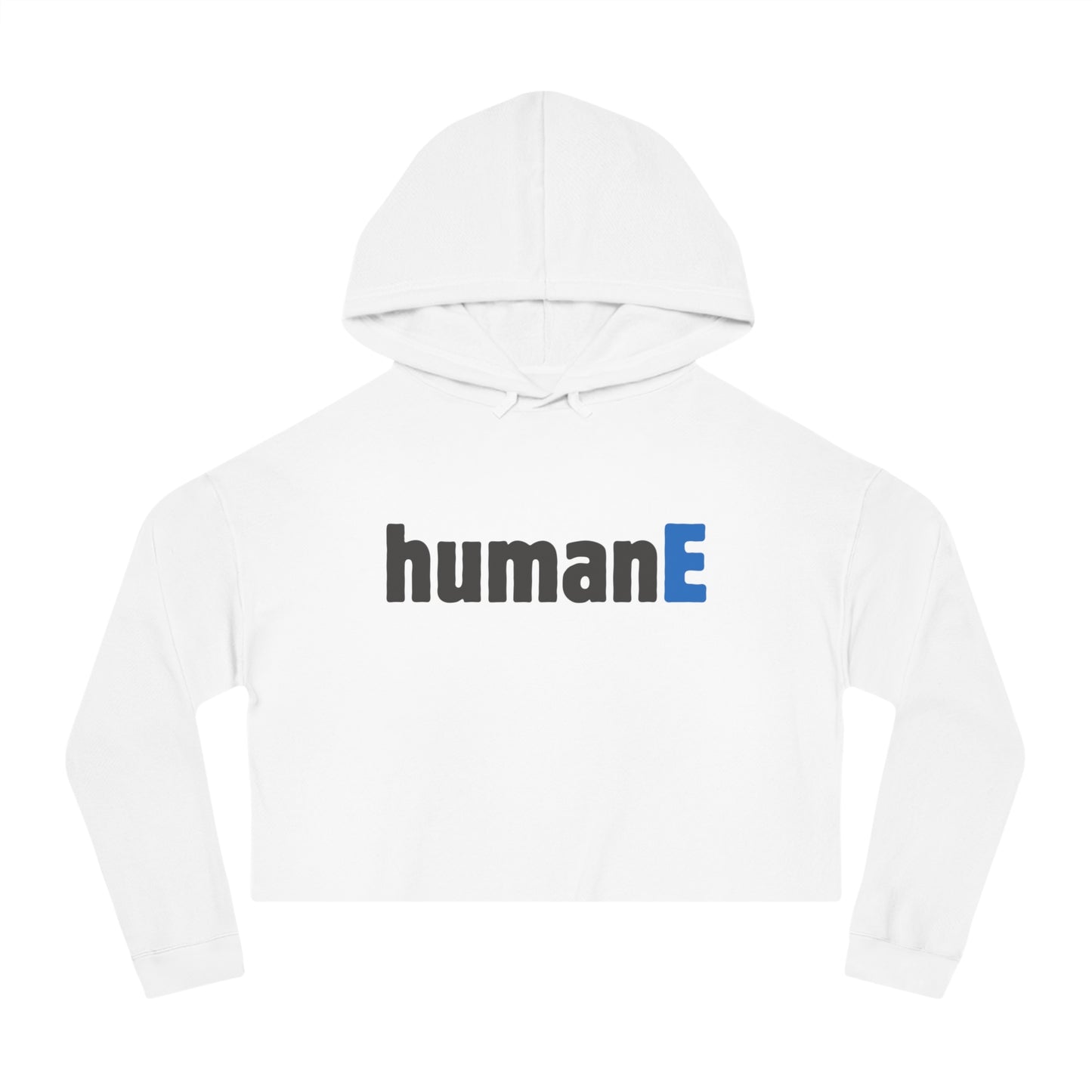 Women’s Cropped Hooded Sweatshirt | humanE (front print)
