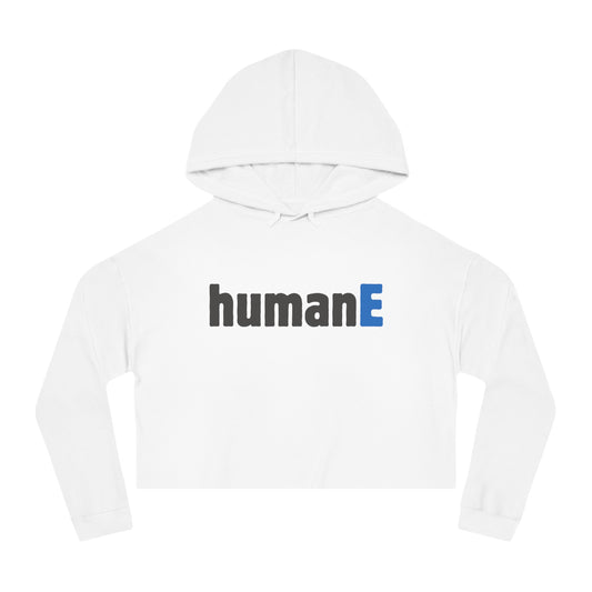 Women’s Cropped Hooded Sweatshirt | humanE (front print)