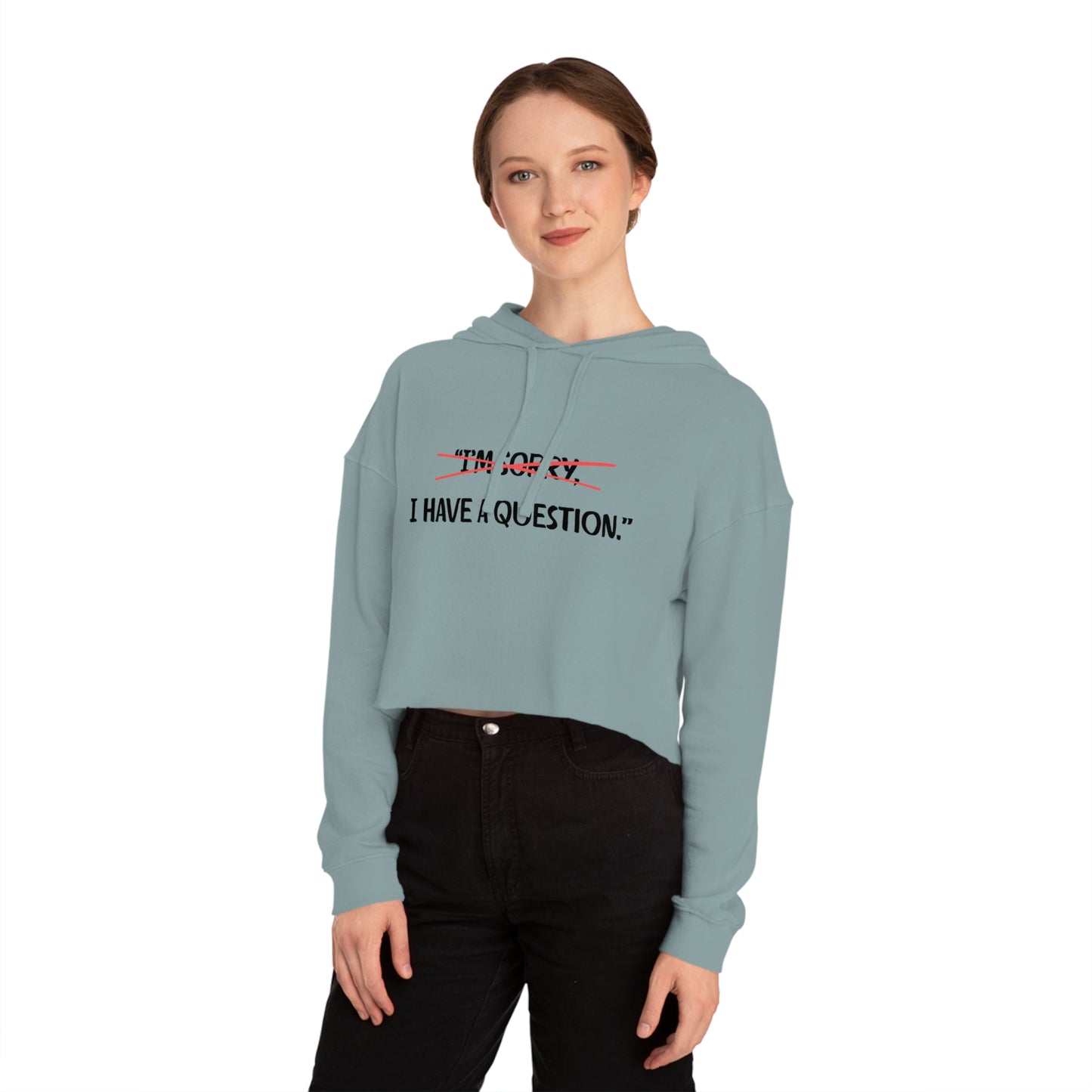 Women’s Cropped Hooded Sweatshirt | Question (Front print)