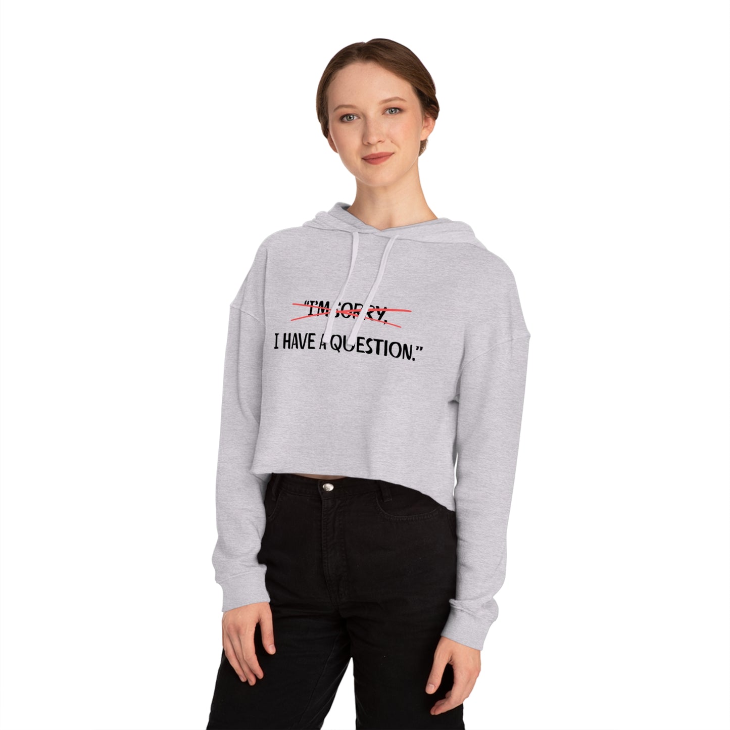 Women’s Cropped Hooded Sweatshirt | Question (Front print)