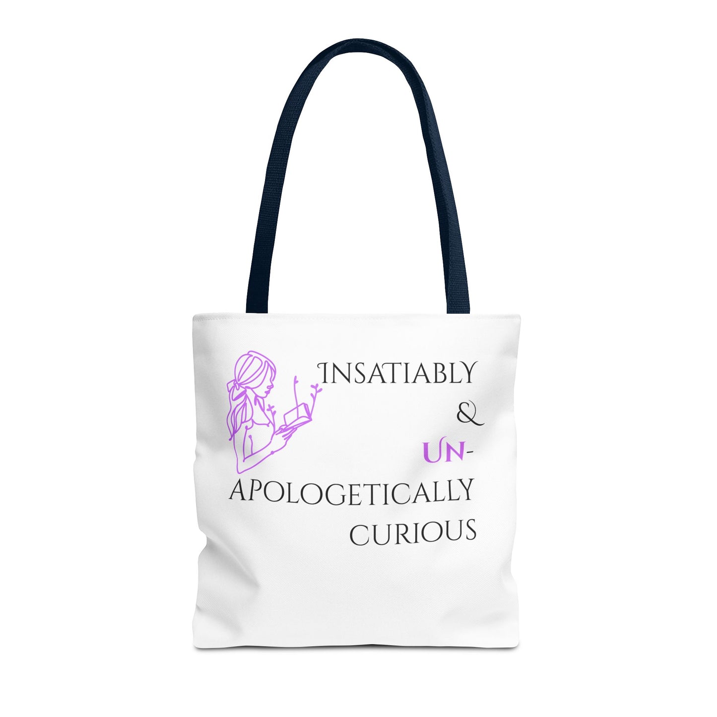Tote Bag (White) | Insatiably Curious | Design for Book Lovers, Students, Teachers, Gifts, Everyday Use