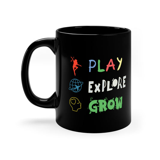 Black Coffee Mug, 11oz, both sides | Play Explore Grow