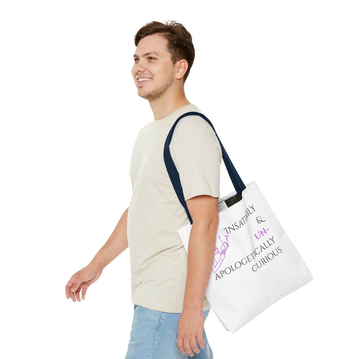 Tote Bag (White) | Insatiably Curious | Design for Book Lovers, Students, Teachers, Gifts, Everyday Use