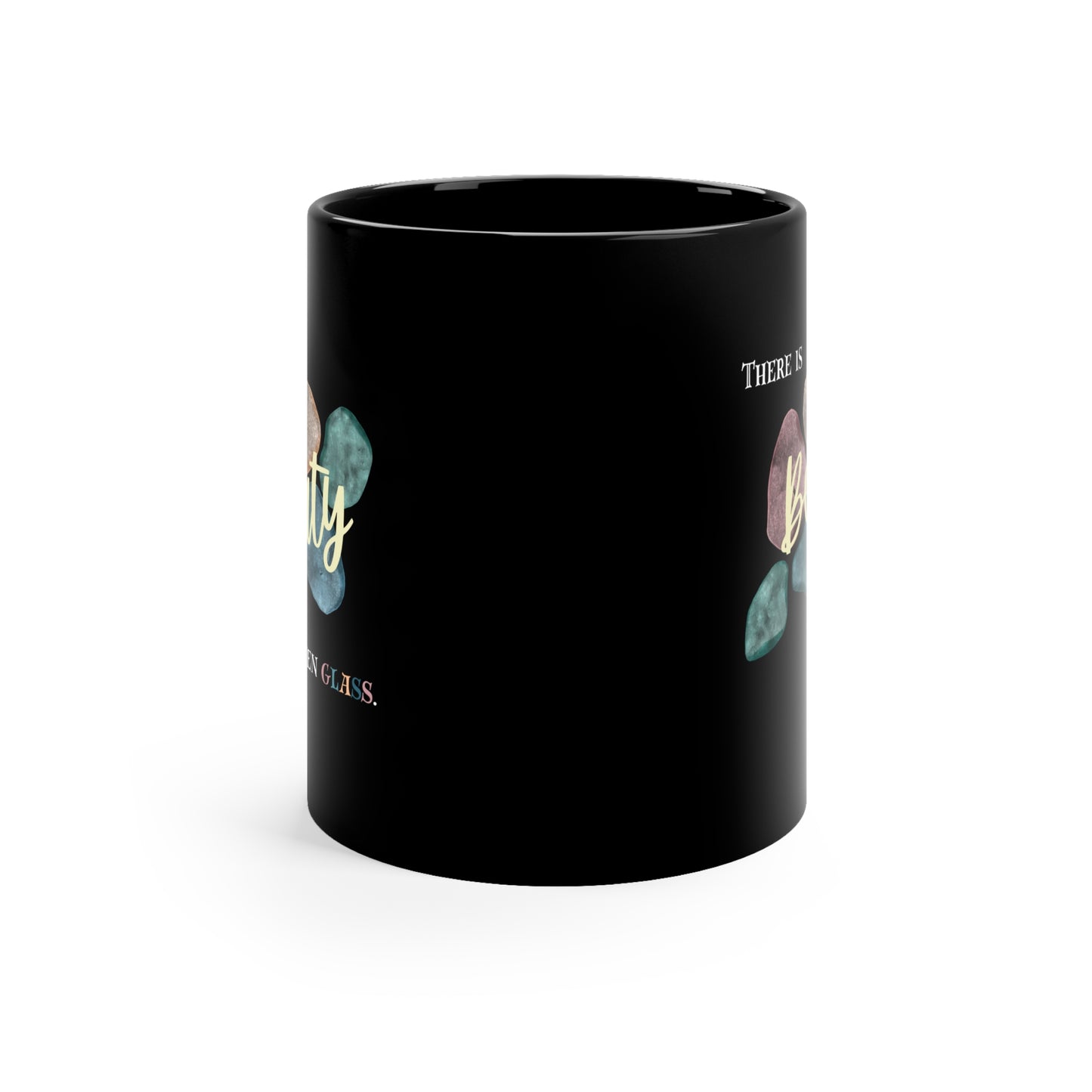Black Coffee Mug, 11oz, both sides | Beauty in Broken Glass