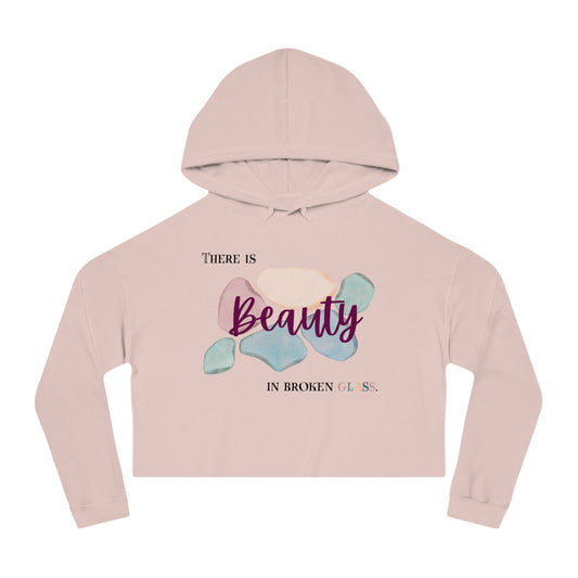 Women’s Cropped Hooded Sweatshirt | Beauty in Broken Glass (Front print)