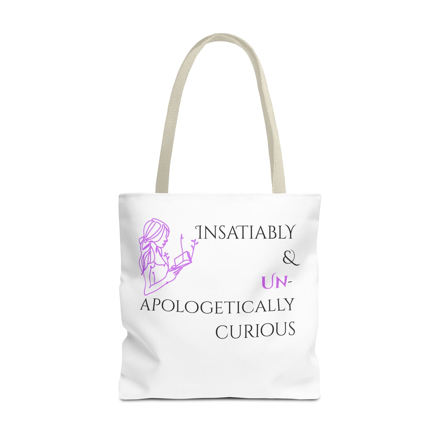 Tote Bag (White) | Insatiably Curious | Design for Book Lovers, Students, Teachers, Gifts, Everyday Use