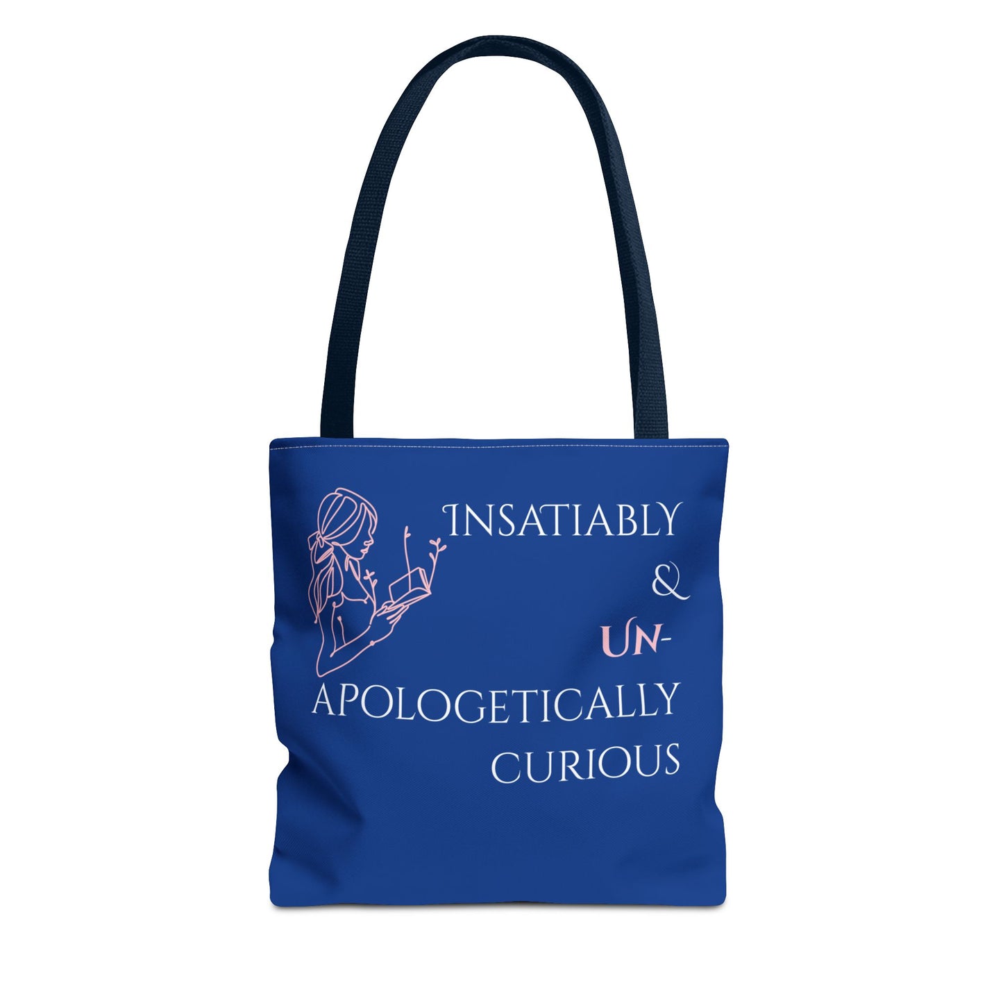 Tote Bag (Blue) | Insatiably Curious | Design for Book Lovers, Students, Teachers, Gifts, Everyday Use