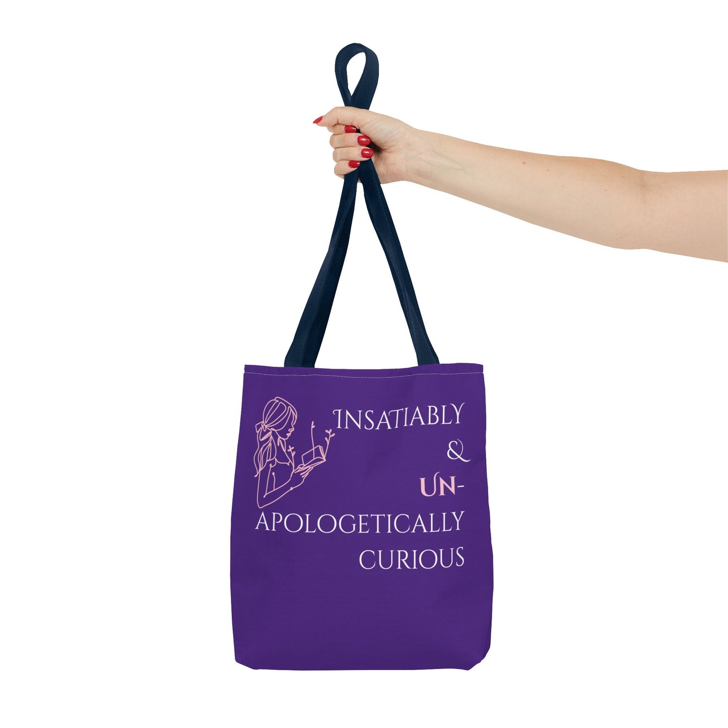 Tote Bag (Purple) | Insatiably Curious | Design for Book Lovers, Students, Teachers, Gifts, Everyday Use