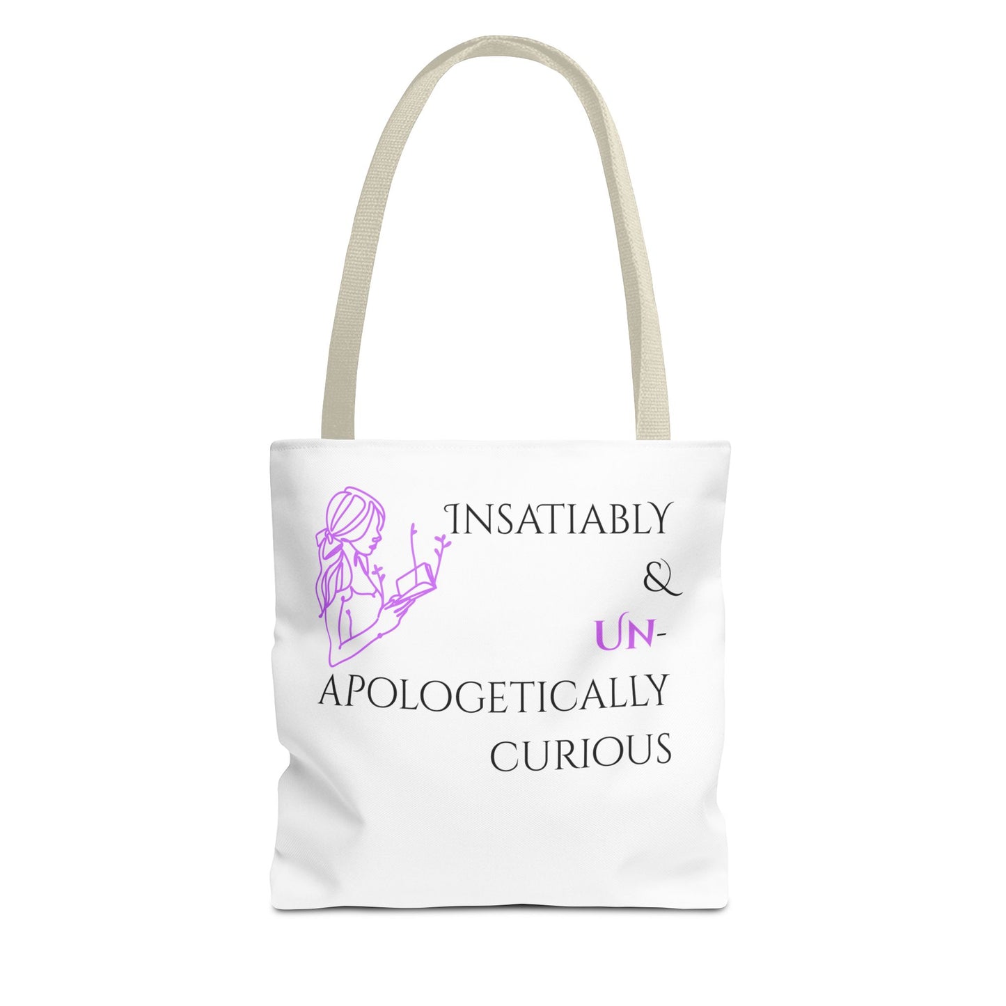 Tote Bag (White) | Insatiably Curious | Design for Book Lovers, Students, Teachers, Gifts, Everyday Use
