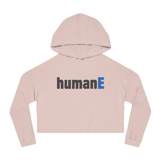 Women’s Cropped Hooded Sweatshirt | humanE (front print)