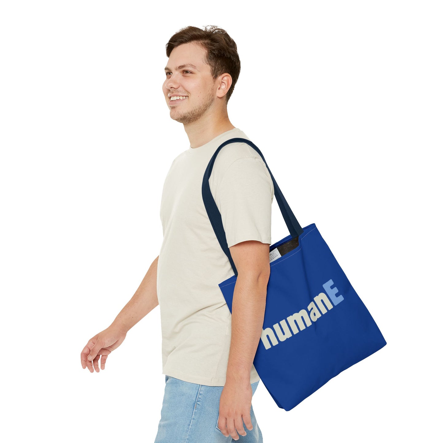 Tote Bag (Blue) | humanE | Design for Book Lovers, Students, Teachers, Gifts, Everyday Use