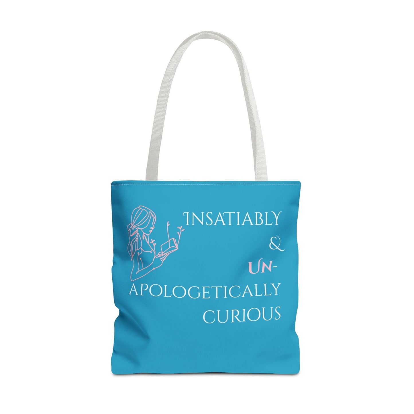 Tote Bag (Teal) | Insatiably Curious | Design for Book Lovers, Students, Teachers, Gifts, Everyday Use