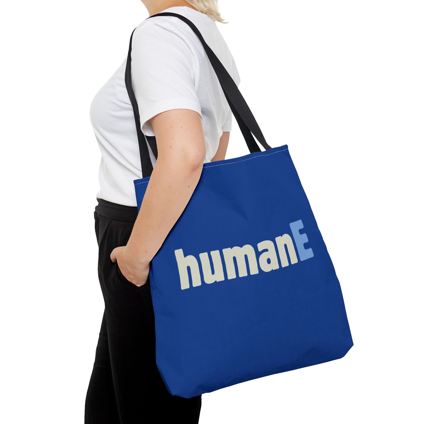 Tote Bag (Blue) | humanE | Design for Book Lovers, Students, Teachers, Gifts, Everyday Use