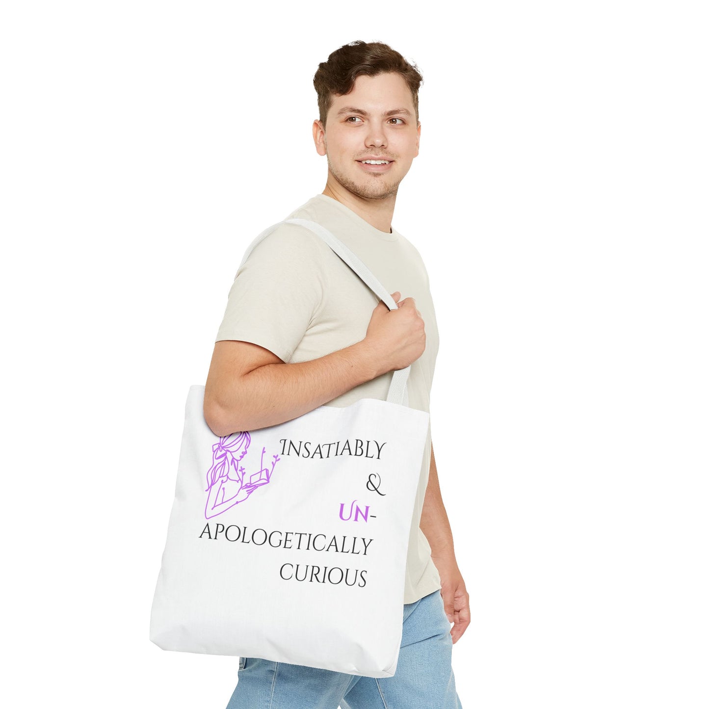 Tote Bag (White) | Insatiably Curious | Design for Book Lovers, Students, Teachers, Gifts, Everyday Use