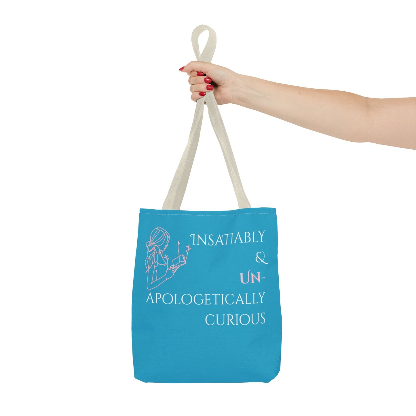 Tote Bag (Teal) | Insatiably Curious | Design for Book Lovers, Students, Teachers, Gifts, Everyday Use