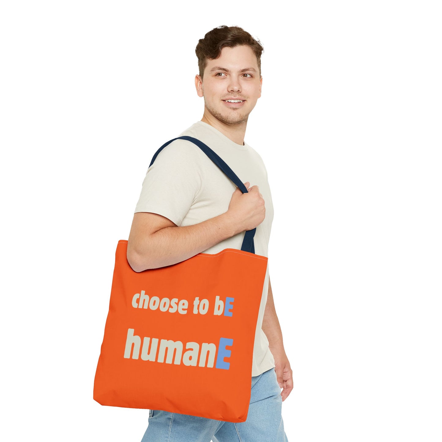 Tote Bag (Orange) | Choose to bE humanE | Design for Book Lovers, Students, Teachers, Gifts, Everyday Use