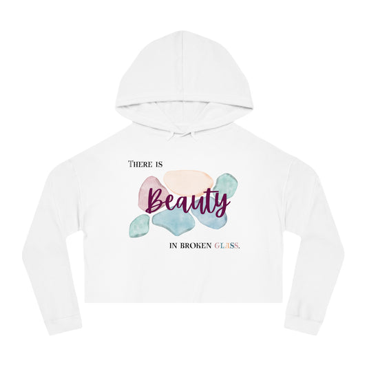 Women’s Cropped Hooded Sweatshirt | Beauty in Broken Glass (Front print)
