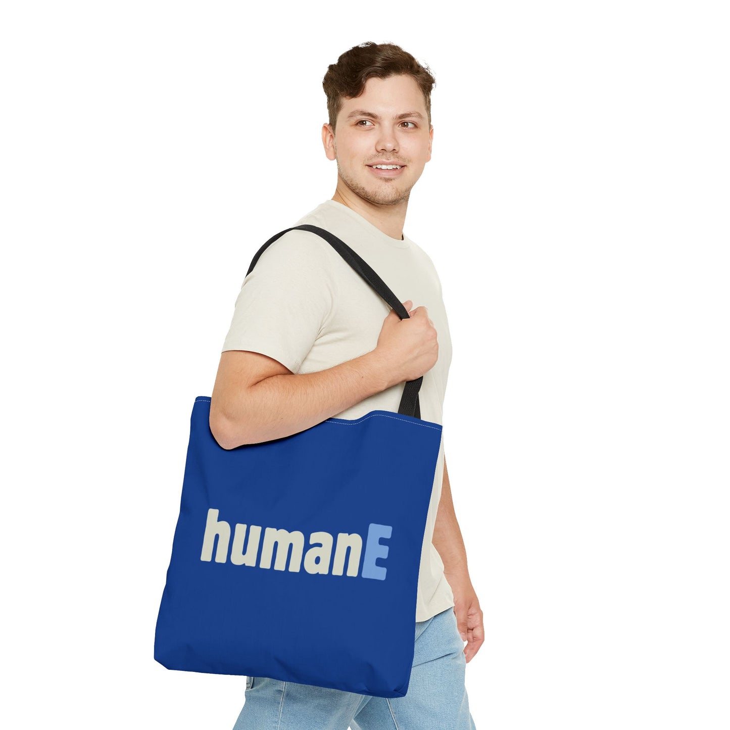 Tote Bag (Blue) | humanE | Design for Book Lovers, Students, Teachers, Gifts, Everyday Use