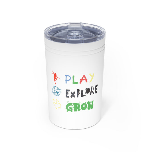 Tumbler (white, grey) - Insulated Cup for Travel, Gifts, School, Adventurous, Outdoor Fun | Play Explore Grow