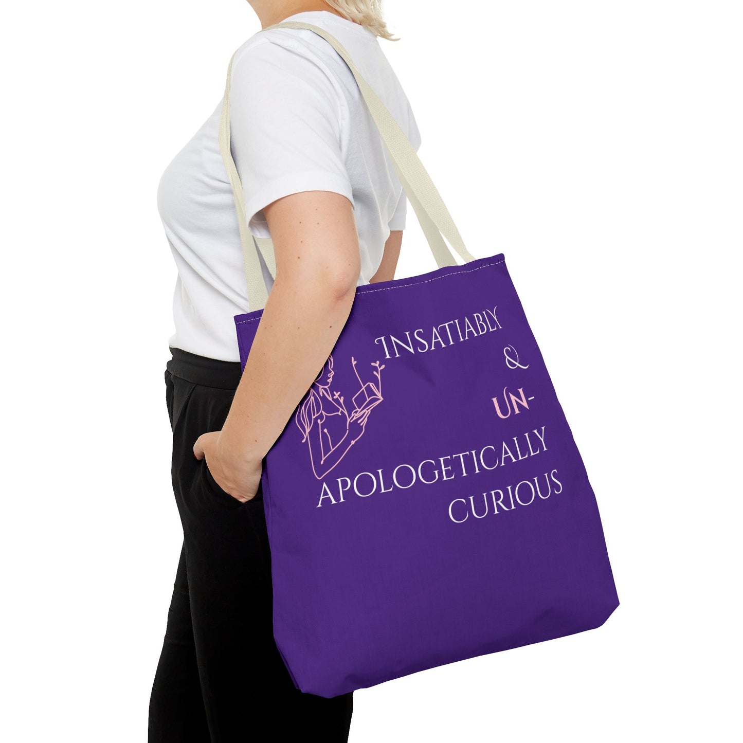 Tote Bag (Purple) | Insatiably Curious | Design for Book Lovers, Students, Teachers, Gifts, Everyday Use