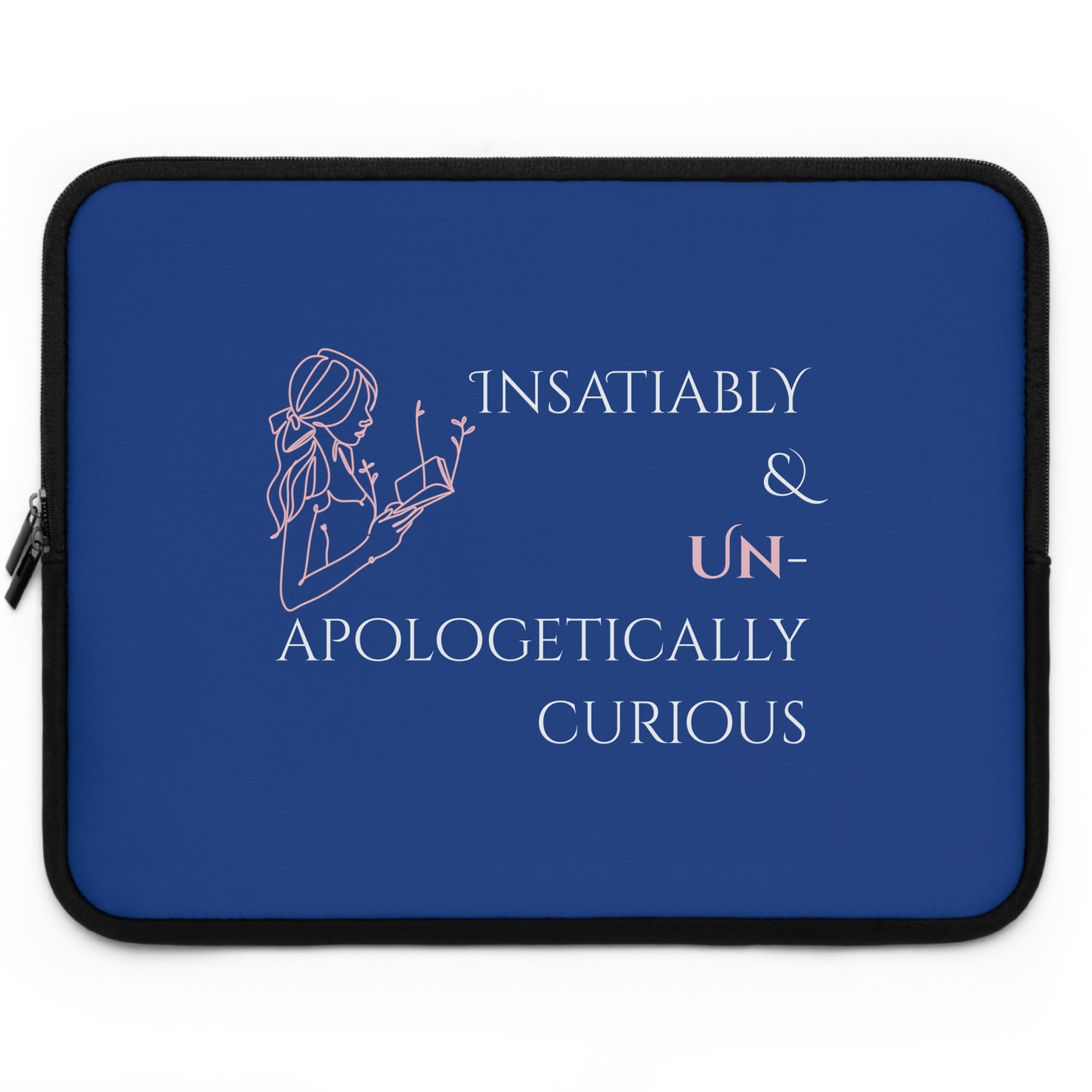 Laptop Sleeve (Blue) | Insatiably Curious | Stylish Tech Case, Gift for Students, Writers, Creatives, Gender-Neutral Design, Unique Laptop Pouch