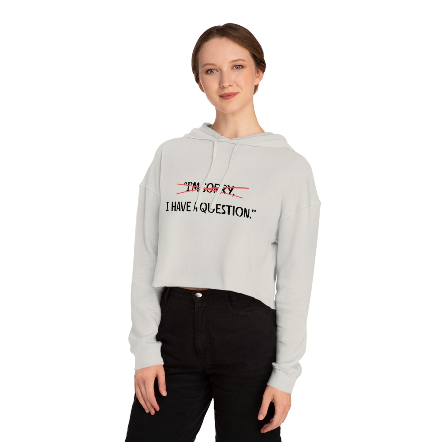 Women’s Cropped Hooded Sweatshirt | Question (Front print)