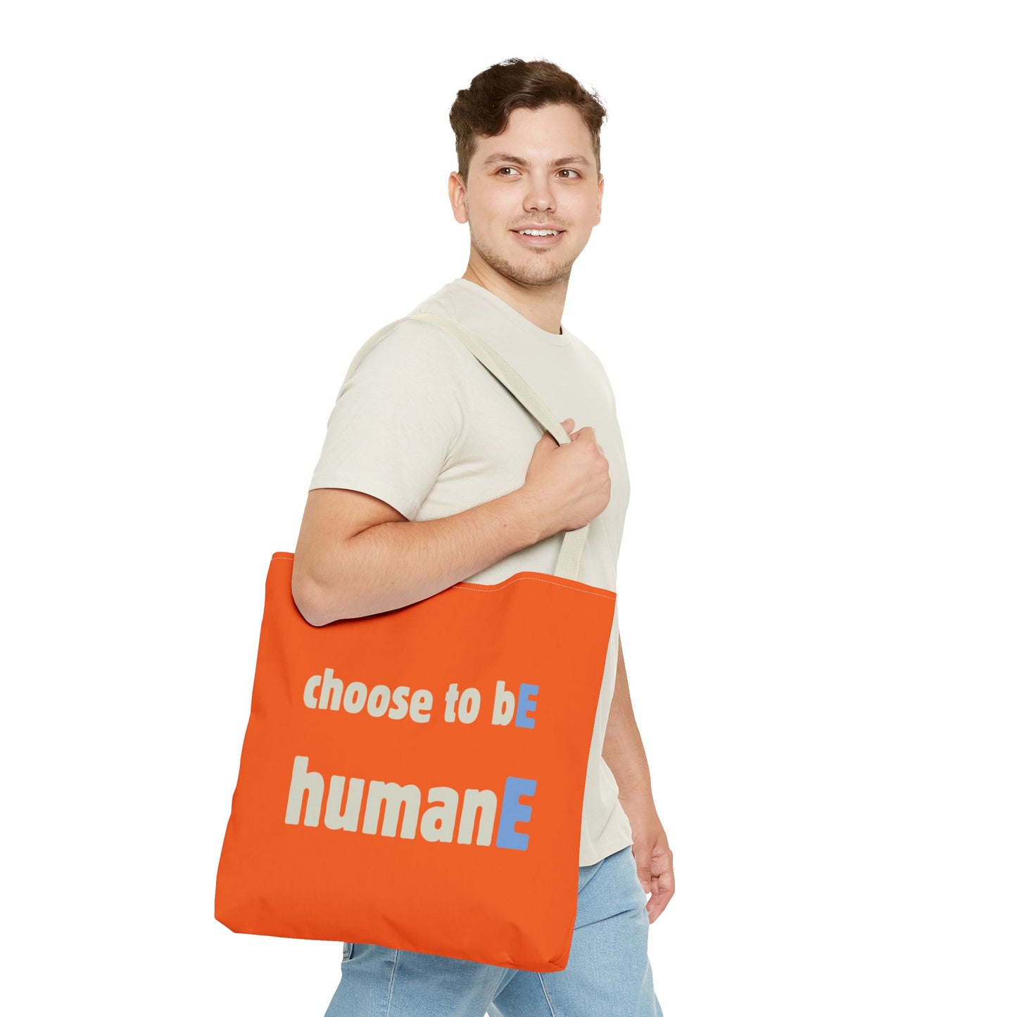 Tote Bag (Orange) | Choose to bE humanE | Design for Book Lovers, Students, Teachers, Gifts, Everyday Use