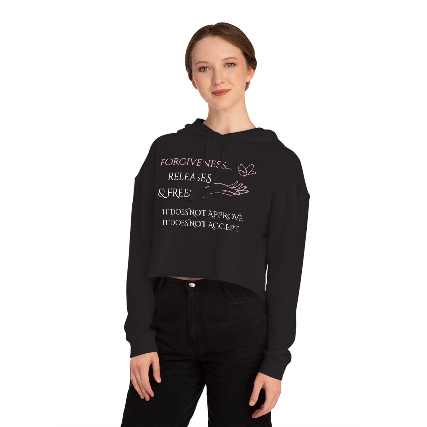 Women’s Cropped Hooded Sweatshirt | Forgiveness (Front print)