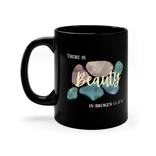 Black Coffee Mug, 11oz, both sides | Beauty in Broken Glass