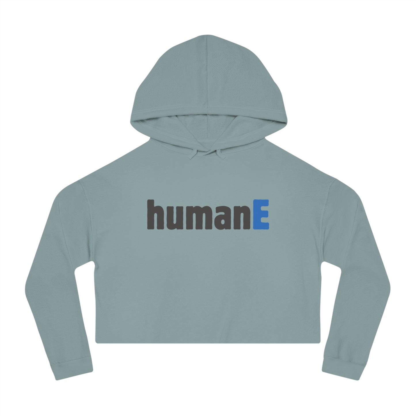 Women’s Cropped Hooded Sweatshirt | humanE (front print)