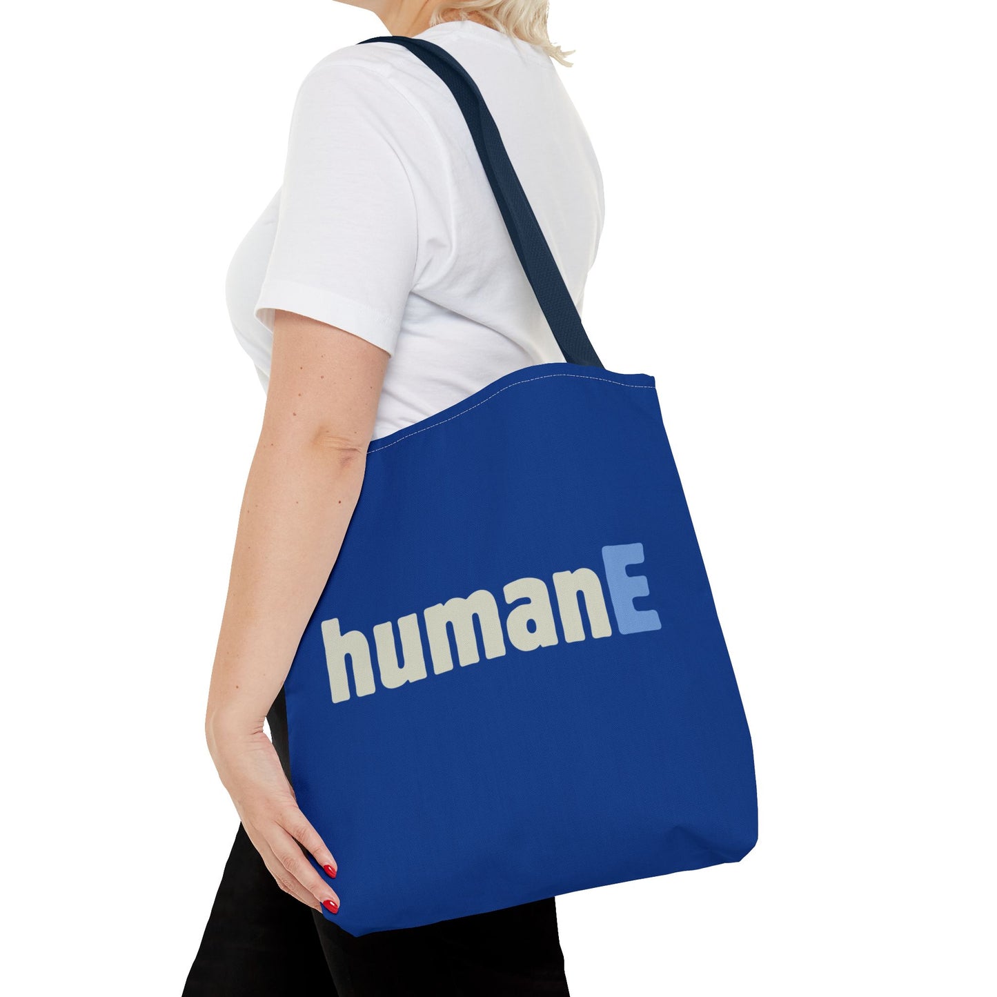 Tote Bag (Blue) | humanE | Design for Book Lovers, Students, Teachers, Gifts, Everyday Use