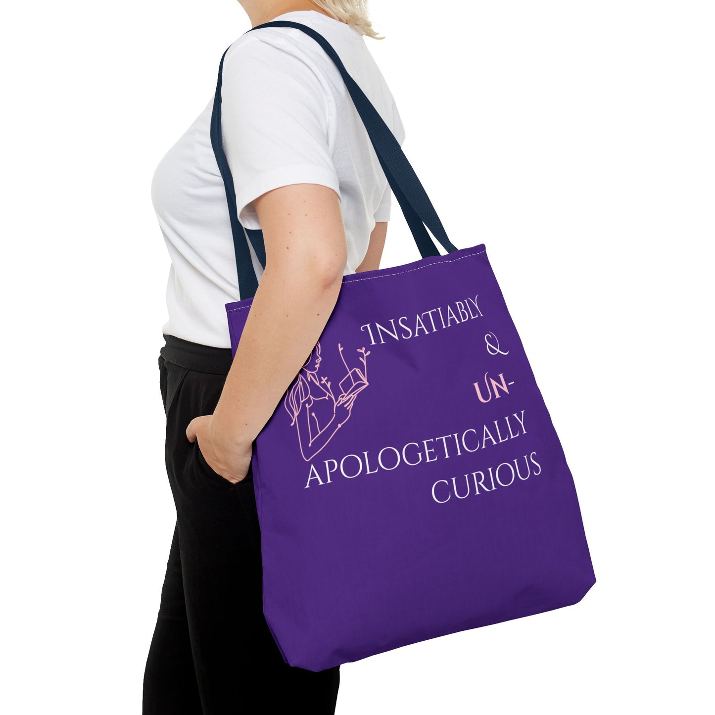 Tote Bag (Purple) | Insatiably Curious | Design for Book Lovers, Students, Teachers, Gifts, Everyday Use