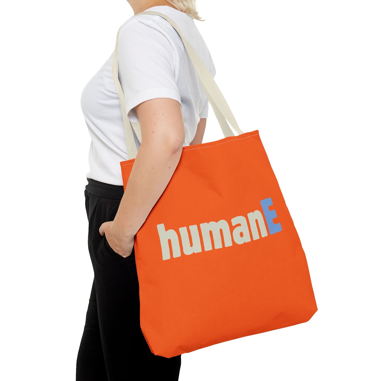 Tote Bag (Orange) | humanE | Design for Book Lovers, Students, Teachers, Gifts, Everyday Use