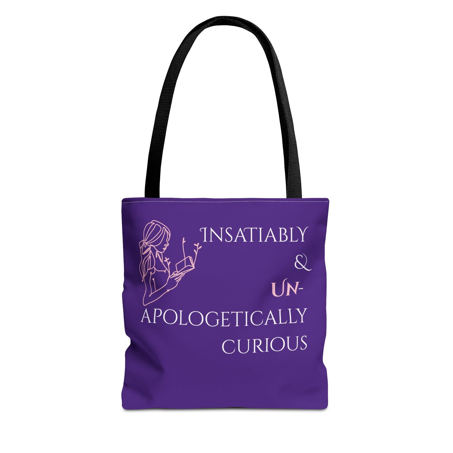 Tote Bag (Purple) | Insatiably Curious | Design for Book Lovers, Students, Teachers, Gifts, Everyday Use