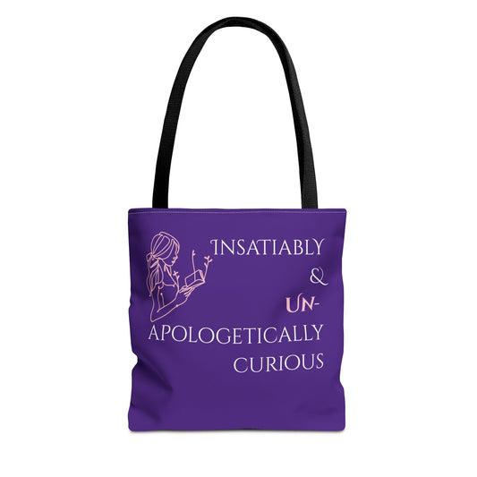 Tote Bag (Purple) | Insatiably Curious | Design for Book Lovers, Students, Teachers, Gifts, Everyday Use