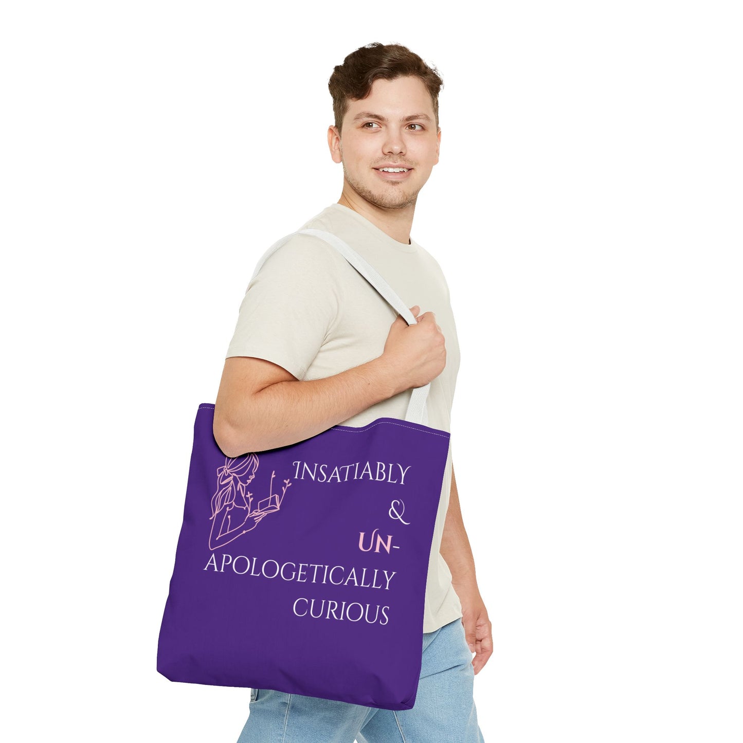 Tote Bag (Purple) | Insatiably Curious | Design for Book Lovers, Students, Teachers, Gifts, Everyday Use