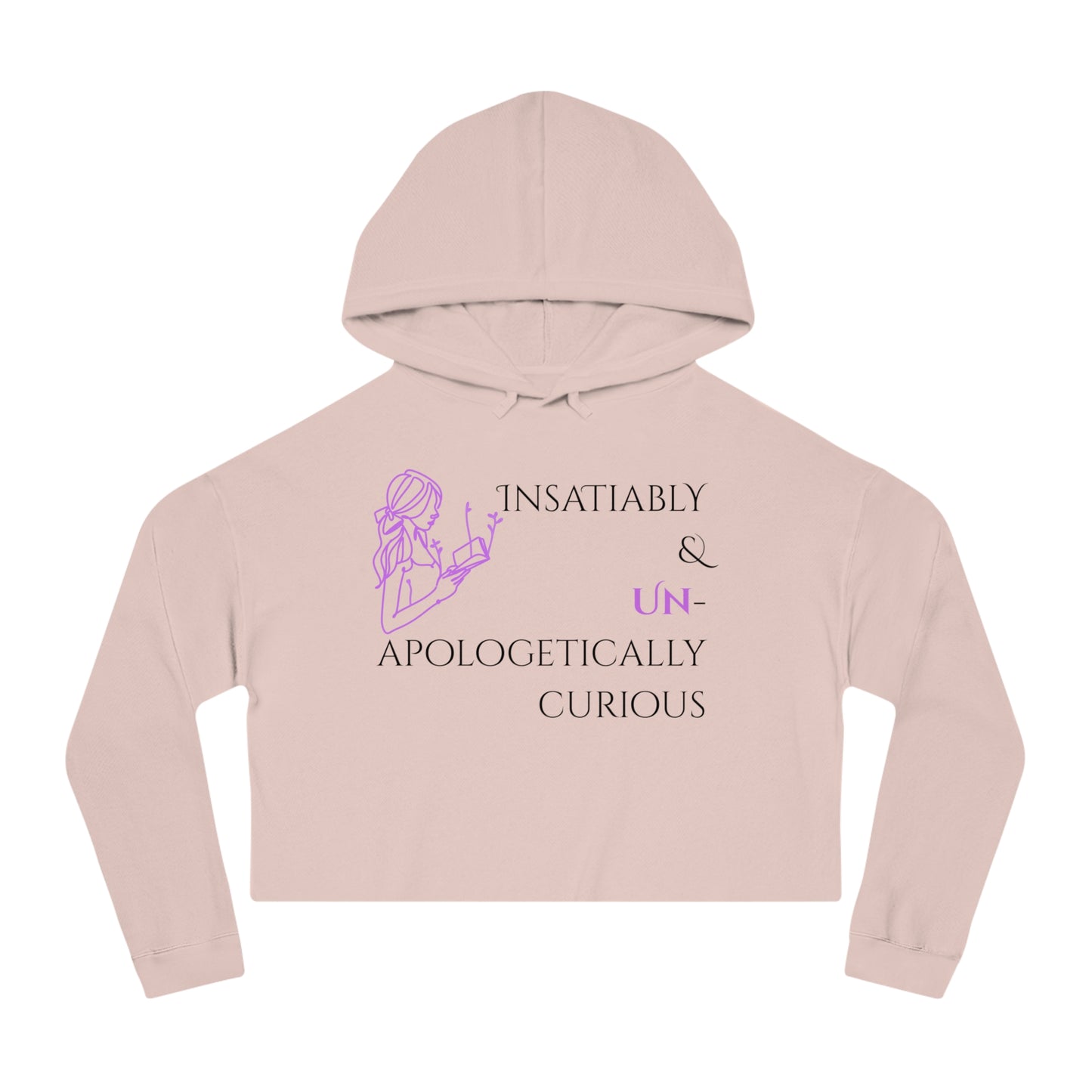 Women’s Cropped Hooded Sweatshirt | Insatiably Curious (Front print)